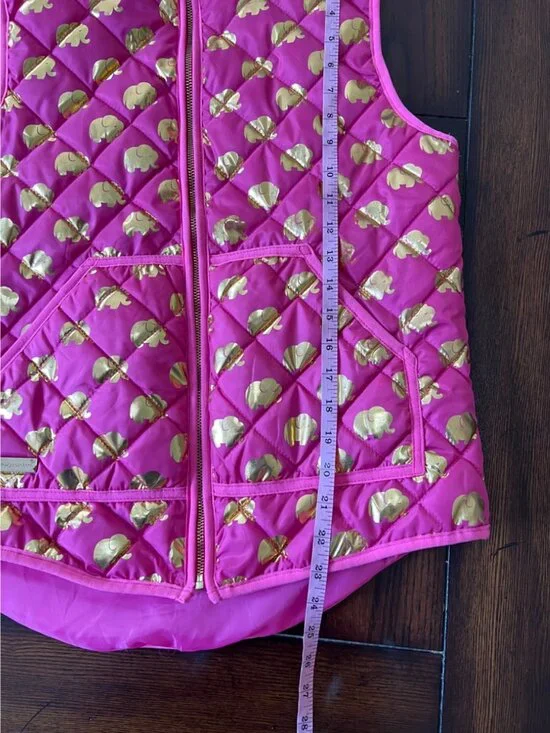 Simply Southern Puffer Vest Quilted Pink Gold Metallic Elephant Full Zip Medium - Picture 9 of 9